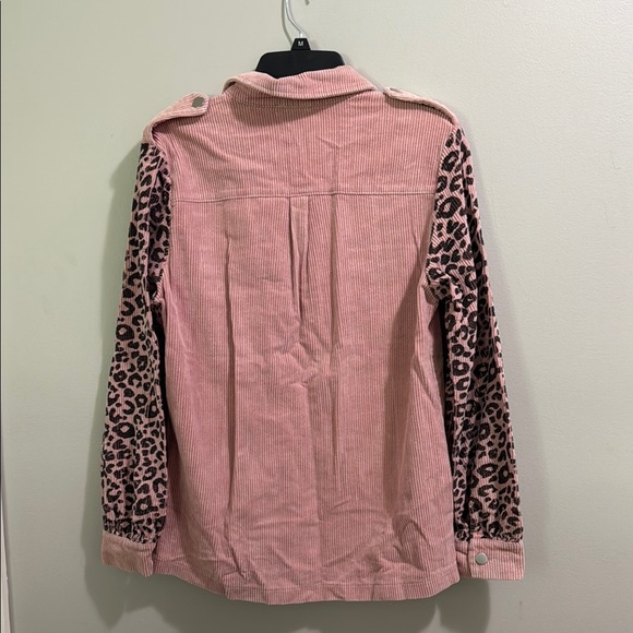 Pink Corduroy Jacket with Leopard Accents - Picture 6 of 7